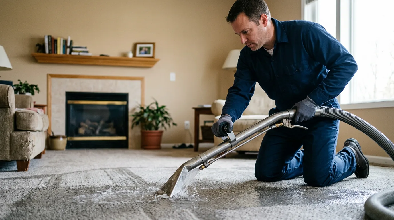Water damage restoration technician working near Holton, IN